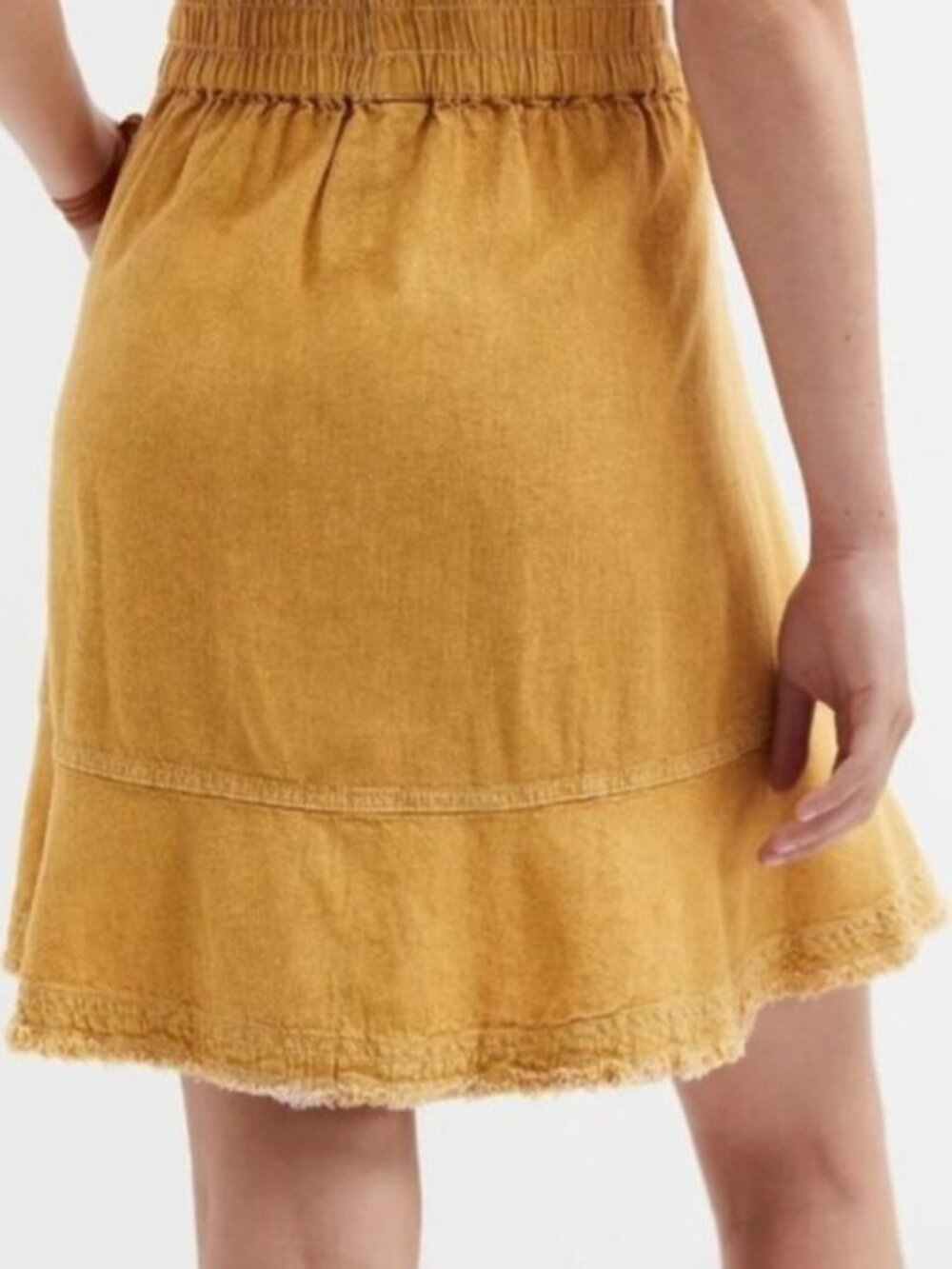 Pilcro Womens Yellow Flounced Linen Blend Mini Skirt Sz Small - Picture 2 of 8
